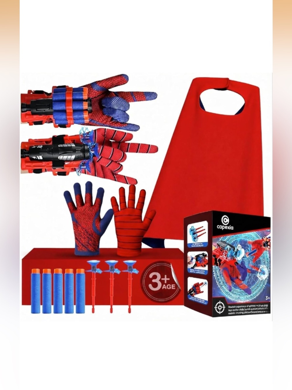 New Open Box Superhero Toy Set - Includes 2 shooters, 2 Gloves, and 1 cape